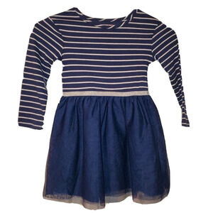 Cat & Jack Girls Dress Blue White Striped 4 5 Long Sleeve Silver Party New